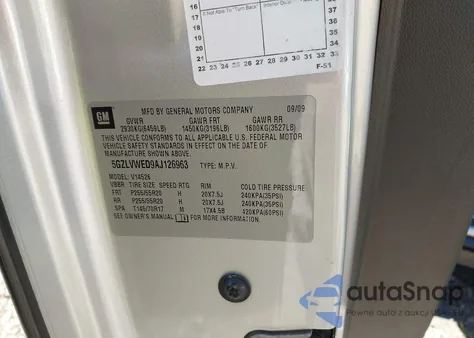 2010 Saturn Outlook Xr-L Premium from USA, damaged, VIN 5GZLVWED9AJ126963